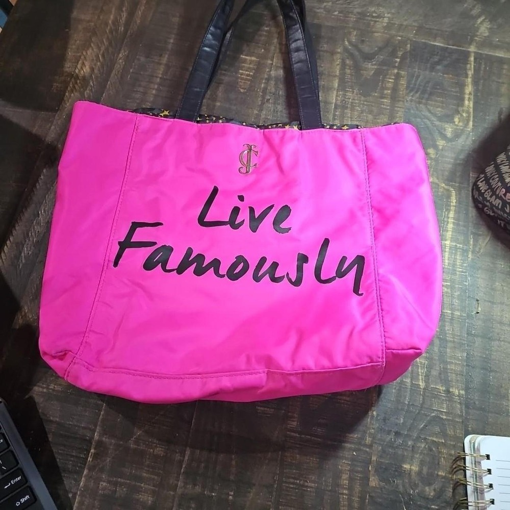 Juicy Couture‎ "Live Famously" Hot Pink Nylon Tote Bag Juicy Girl Glam Girl P12